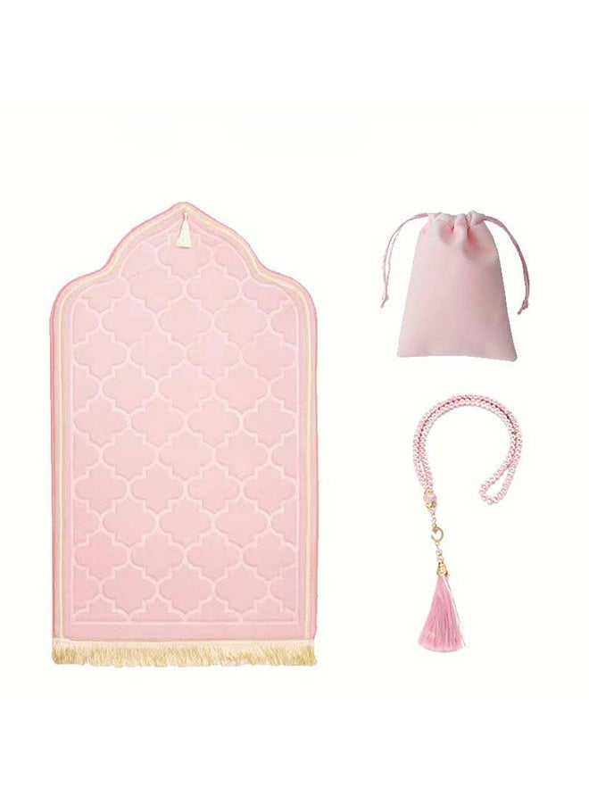 Prayer Rug and Prayer Beads for Men and Women Prayer Mat Anti Slip Folding Bedroom Rug, 65 x 110CM - Image 1