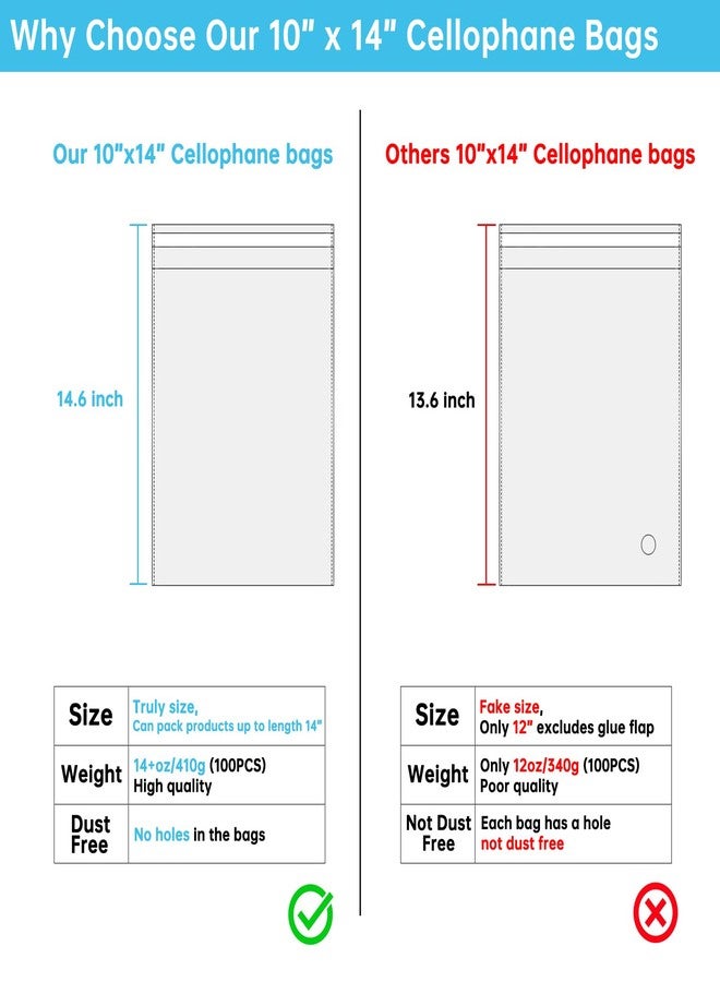 Jadairy Self Sealing Cellophane Bags, Clear Resealable Bags for Packaging Shirt, 10x14 in, 100 Pcs - Image 2