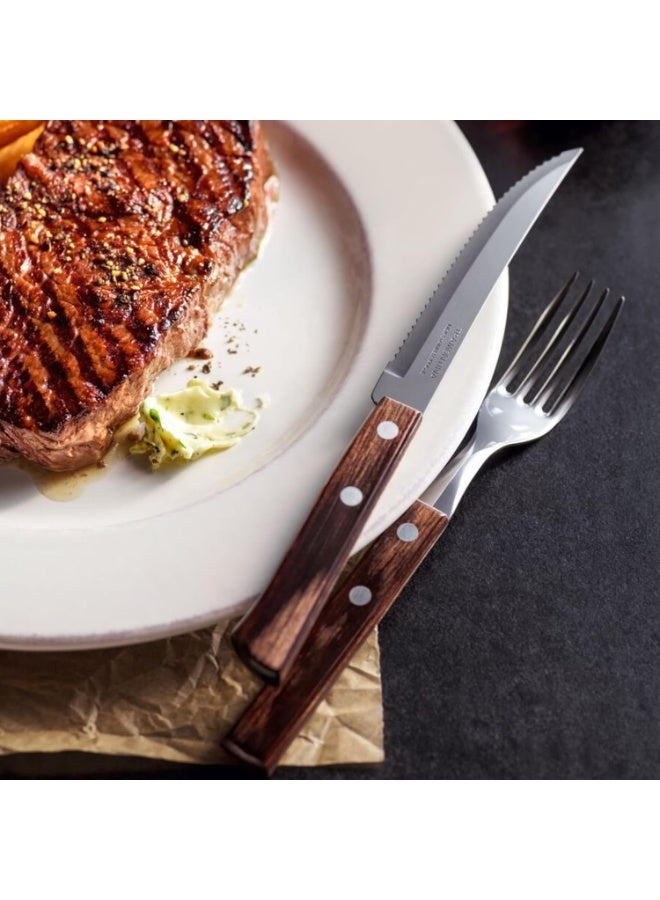 TRAMONTINA Polywood 6 Pieces Steak Knife Set with Stainless Steel Blade and Red Dishwasher Safe Treated Handle  - Image 2