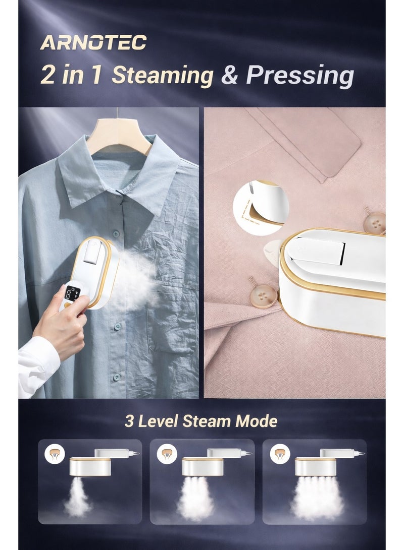 ARNOTEC 2-in-1 Handheld Garment Steamer with 180° Rotatable Handle, 1200W Power, 150ml Water Tank, LED Display – Mini Portable Steam Iron for Clothes, Travel & Home Use - Image 3