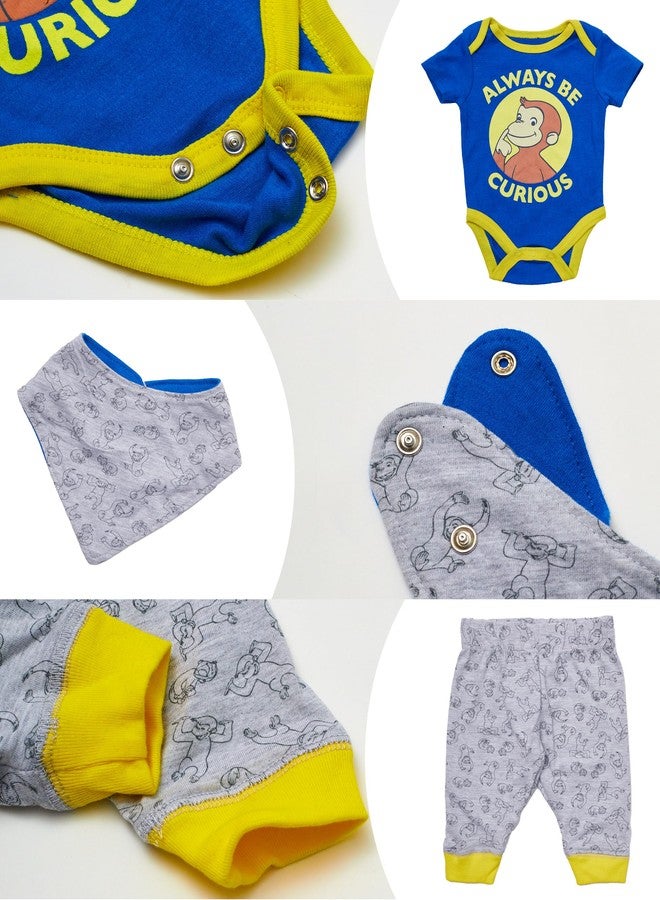 Happy Threads Curious George Baby Boys' Bodysuit Pants and Bandana Accessory 3 Piece Set (Blue/Yellow, 3-6 Months) - Image 2