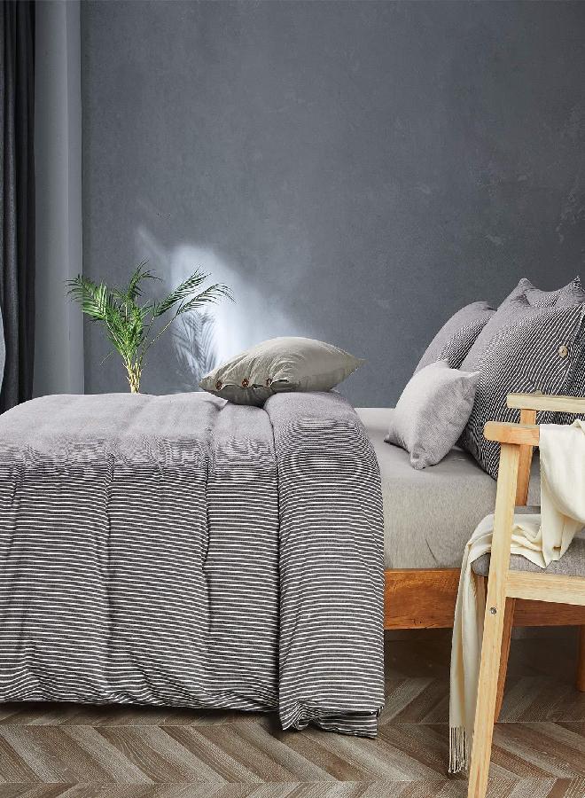 JELLYMONI Cotton Duvet Cover Full Size - Black Vertical Pinstriped Comforter Cover with Button 100% Washed Cotton 3PCS Breathable Soft Solid Bedding Set Duvet Cover 80×90in & 2 Pillowcases - Image 2