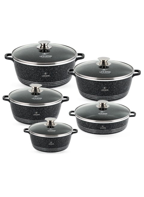 Granite Cookware Set 10 pcs Cookware-Energy Saver Base-Scratch Resistor 32x14cm Casserole with Lid, 28x12cm Casserole with Lid, 20x9.2cm Casserole with Lid, 24x14.4cm  Casserole with Lid, 28x7.6cm Shallow Pot 100% PFOA & PFAS Free