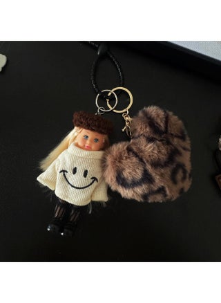 Smiley Face Sweatshirt Leopard Print Heart Pendant