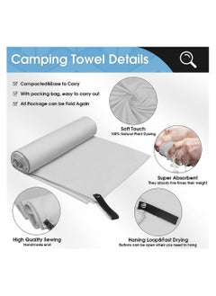 Y&D 3 Pack Camping Towels, Microfiber Lightweight Sport Towels with Mesh Bag, Quick Dry Towel Set for Camping, Beach, Gym, Backpacking, Sports, Yoga, Swim Use, (Grey, 30 * 30/40 60/60 120CM)  - Image 2