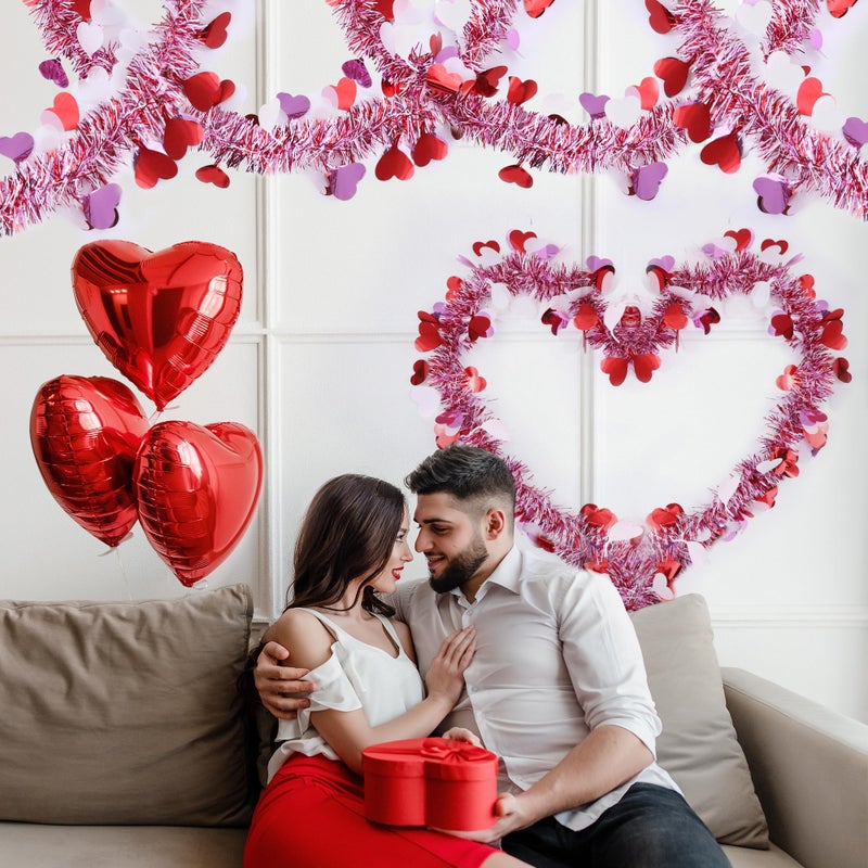 Sakayo 33 Ft Valentines Heart Tinsel Garland Decorations, Valentines Day Red Pink White Metallic Garland Valentine's Day Decorations for Home Indoor Outdoor Wedding Hanging Valentines Day Decor - Image 4