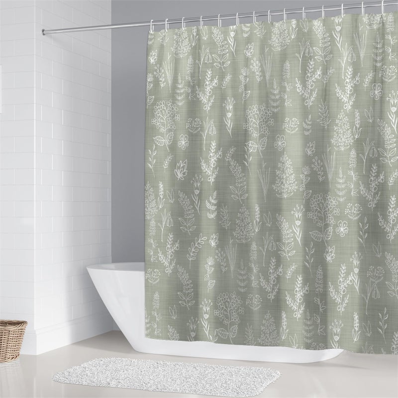 Chrainy 4Pcs Green Leaves Shower Curtain Set with Rugs Plants Floral Rustic Bathroom Decor Set Vintage Sage Bathroom Set with Shower Curtain and Rugs and Accessories 12 Hooks - Image 2