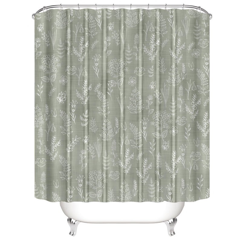 Chrainy 4Pcs Green Leaves Shower Curtain Set with Rugs Plants Floral Rustic Bathroom Decor Set Vintage Sage Bathroom Set with Shower Curtain and Rugs and Accessories 12 Hooks - Image 3