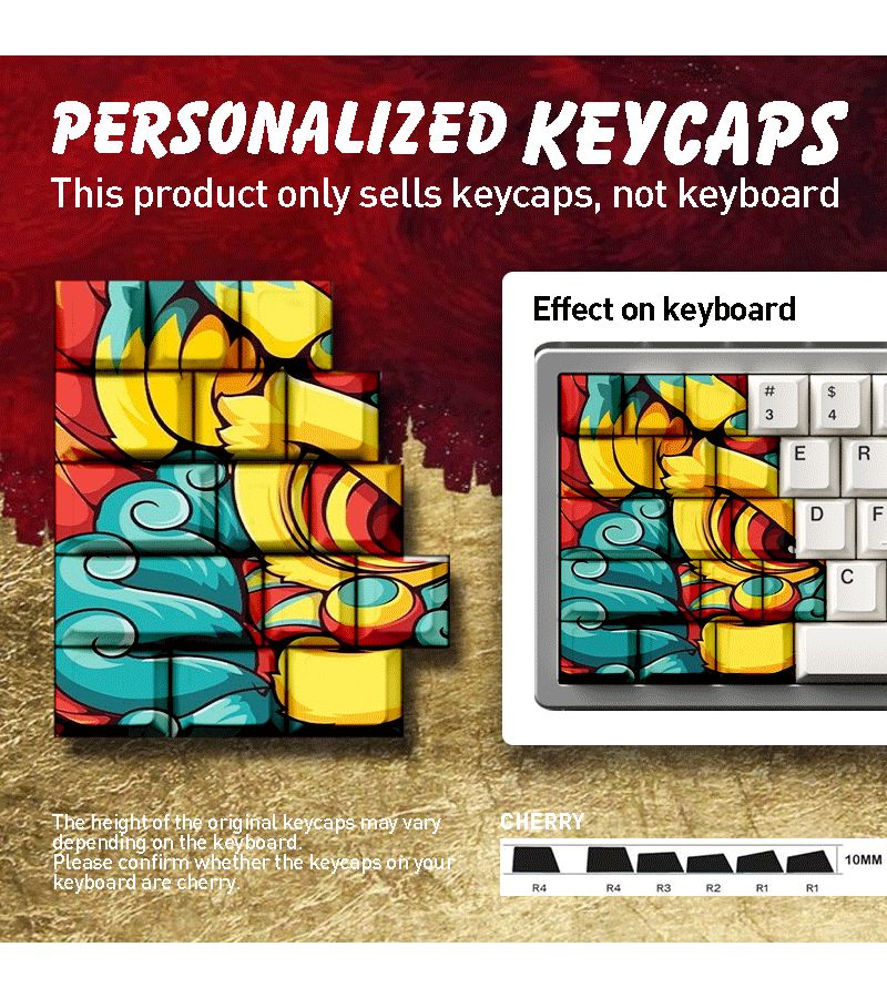 15 Key Wooting Cherry Oem Profile Mechanical Keycap Set For Pc Laptop DIY Keyboard Upgrade Color Coded Dragon With Backspace Keys Pbt Dye Sublimation Replacement Caps Christmas Gift For Gamers - Image 1