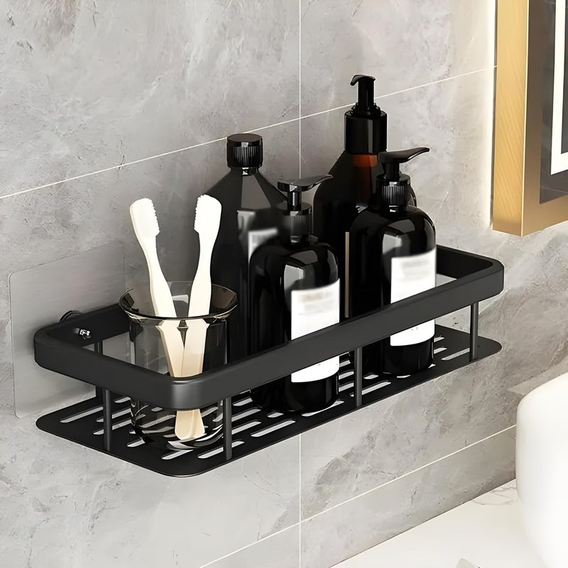 CARTSHOPPER Aluminium Self-Adhesive Multipurpose Wall Mounted Bathroom Shelf and Rack Space Saving Bathroom Organizer Shelf, Punch Free Wall Shelves, Wall Stand (Black Shelf) - Image 1