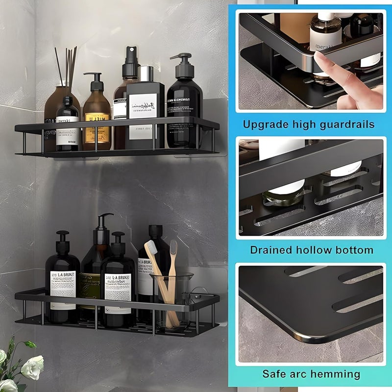 CARTSHOPPER Aluminium Self-Adhesive Multipurpose Wall Mounted Bathroom Shelf and Rack Space Saving Bathroom Organizer Shelf, Punch Free Wall Shelves, Wall Stand (Black Shelf) - Image 4