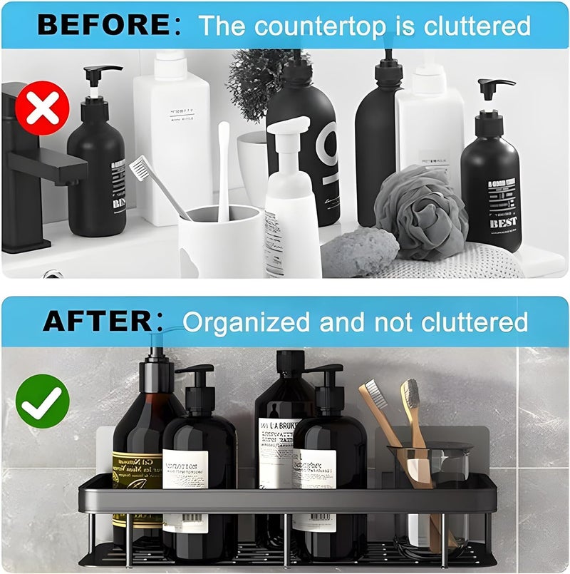 CARTSHOPPER Aluminium Self-Adhesive Multipurpose Wall Mounted Bathroom Shelf and Rack Space Saving Bathroom Organizer Shelf, Punch Free Wall Shelves, Wall Stand (Black Shelf) - Image 3