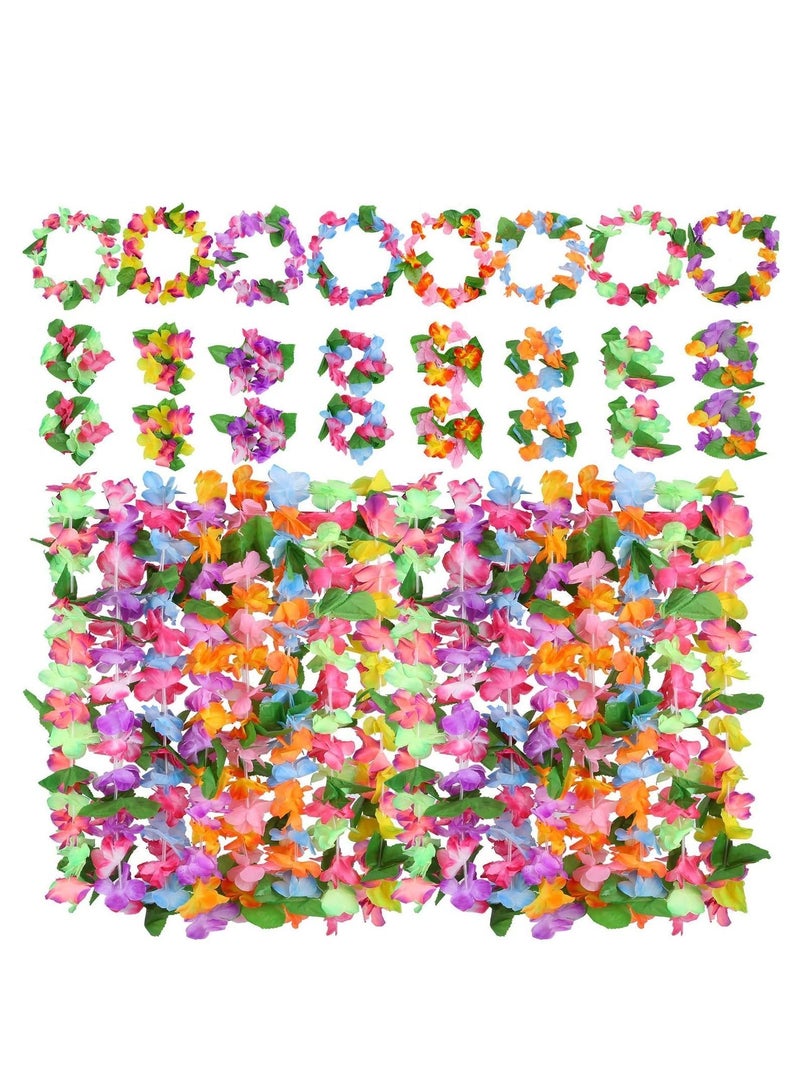 NIBEMINENT 32 pcs Hawaiian Flowers Garlands Leis Luau For Hawaii Party Decorations Supplies,With 16 Bracelets 8 Headbands And Necklaces for Necklace Photo Booth Props DIY Latex - Image 1