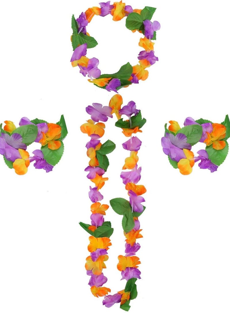 NIBEMINENT 32 pcs Hawaiian Flowers Garlands Leis Luau For Hawaii Party Decorations Supplies,With 16 Bracelets 8 Headbands And Necklaces for Necklace Photo Booth Props DIY Latex - Image 4