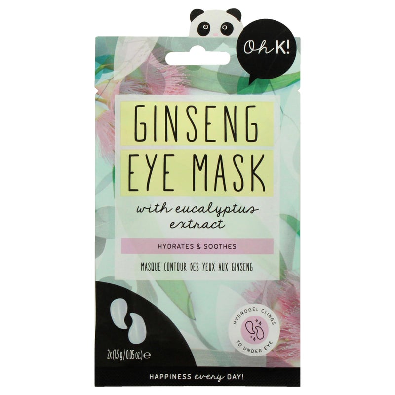 Oh K! Eye Mask - Ginseng and Eucalyptus - Hydrating Under Eye Patches - Undereye Patches with Peppermint - Hydrogel Mask for Dark Circles - 1 Pair - Image 1