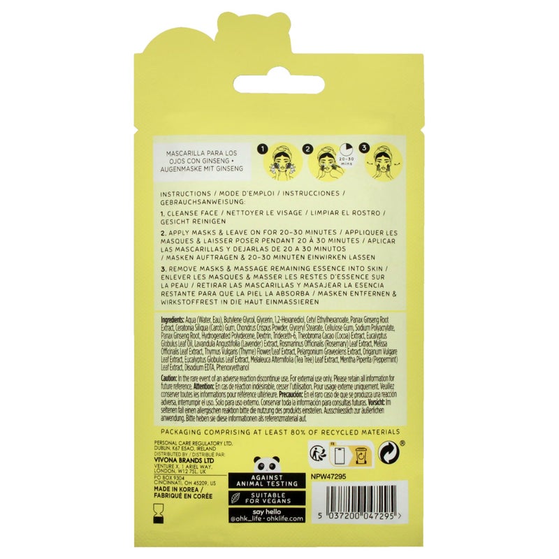 Oh K! Eye Mask - Ginseng and Eucalyptus - Hydrating Under Eye Patches - Undereye Patches with Peppermint - Hydrogel Mask for Dark Circles - 1 Pair - Image 2