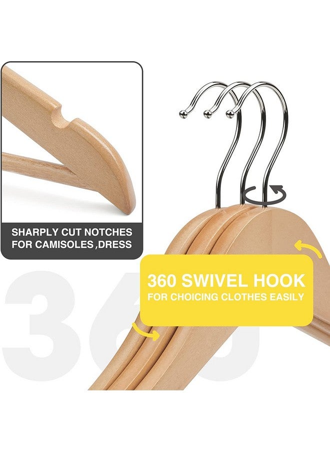 RYLAN Wooden Hanger for Clothes Hanging | Hangers for Wardrobe and Cupboard | Non-Slip Bar | Precisely Cut Notches | 360 Degree Swivel Chrome Hook | Hanging Garments and Accessories (Pack of 12) - Image 2