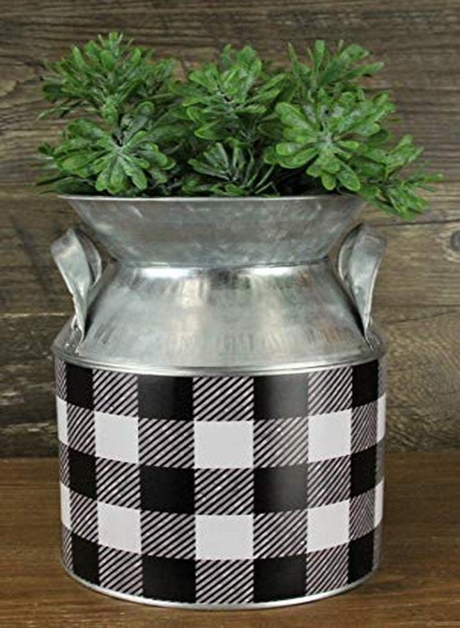 GiftWrap Etc. Buffalo Plaid Metallic Milk Jug - 5" Diameter, 7" Tall, Farmhouse Kitchen, Black & White Gingham, Christmas, Handles, Metal Decor, Flower Pot, Garden Decor, Festive Succulent Pot - Image 2