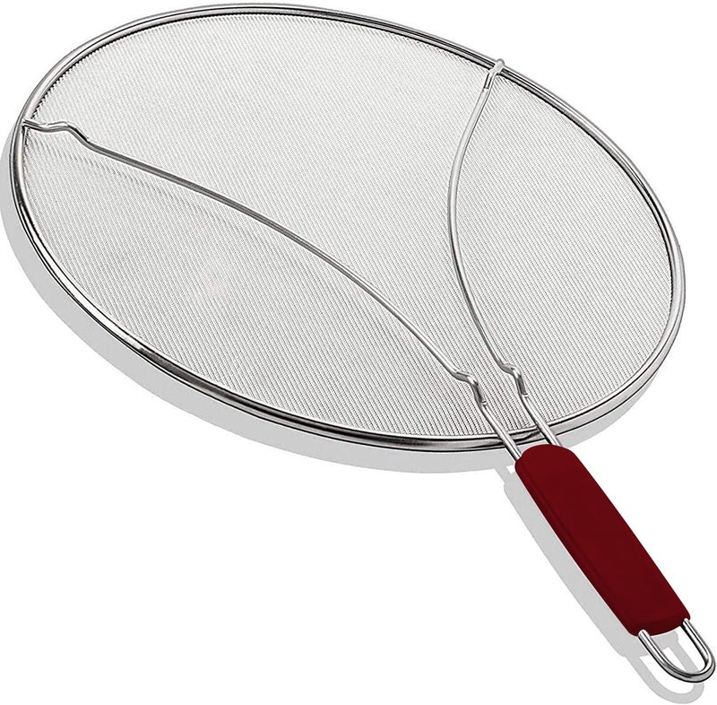 13 Grease Splatter Screen for Cooking  Stainless Steel Oil Splatter Guard and UltraFine Mesh Protects Skin from Burns  TPR TightGrip Handle Red
