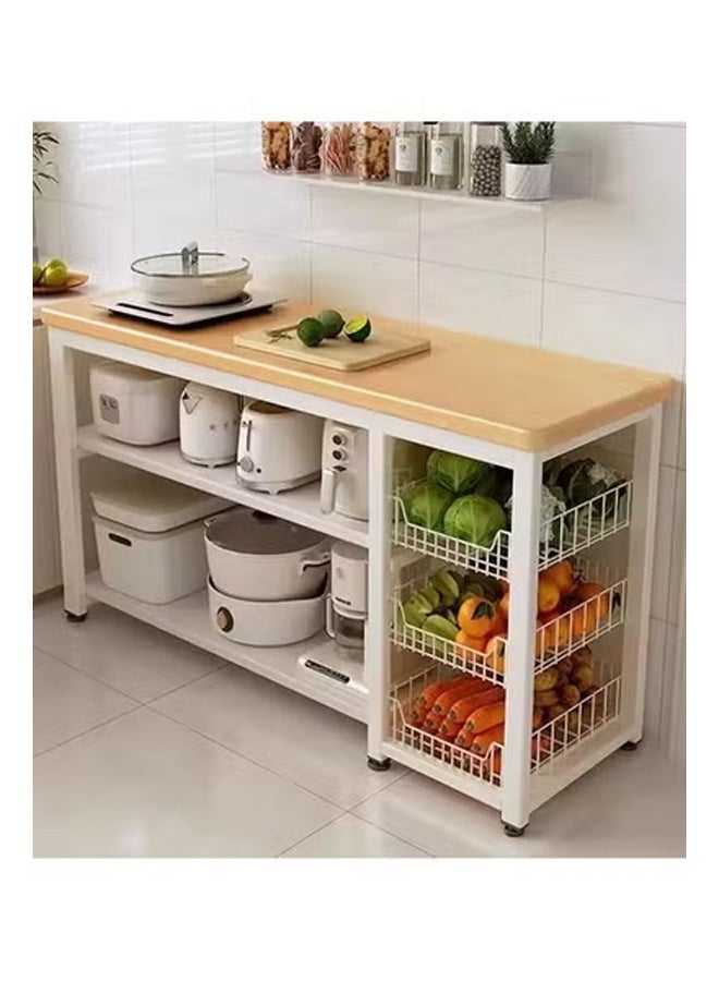 كيكي رف مطبخ متعدد الوظائف، سلة خضراوات، طاولة تقطيع خضراوات، منظم أواني الميكروويف، خزانة جانبية 80*35*100 سم - Image 1