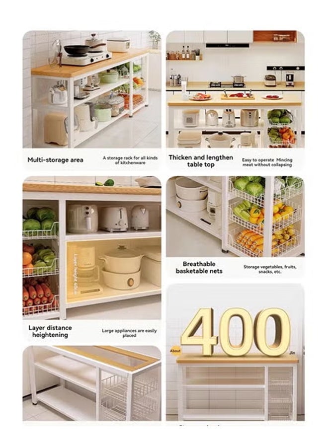 كيكي رف مطبخ متعدد الوظائف، سلة خضراوات، طاولة تقطيع خضراوات، منظم أواني الميكروويف، خزانة جانبية 80*35*100 سم - Image 4