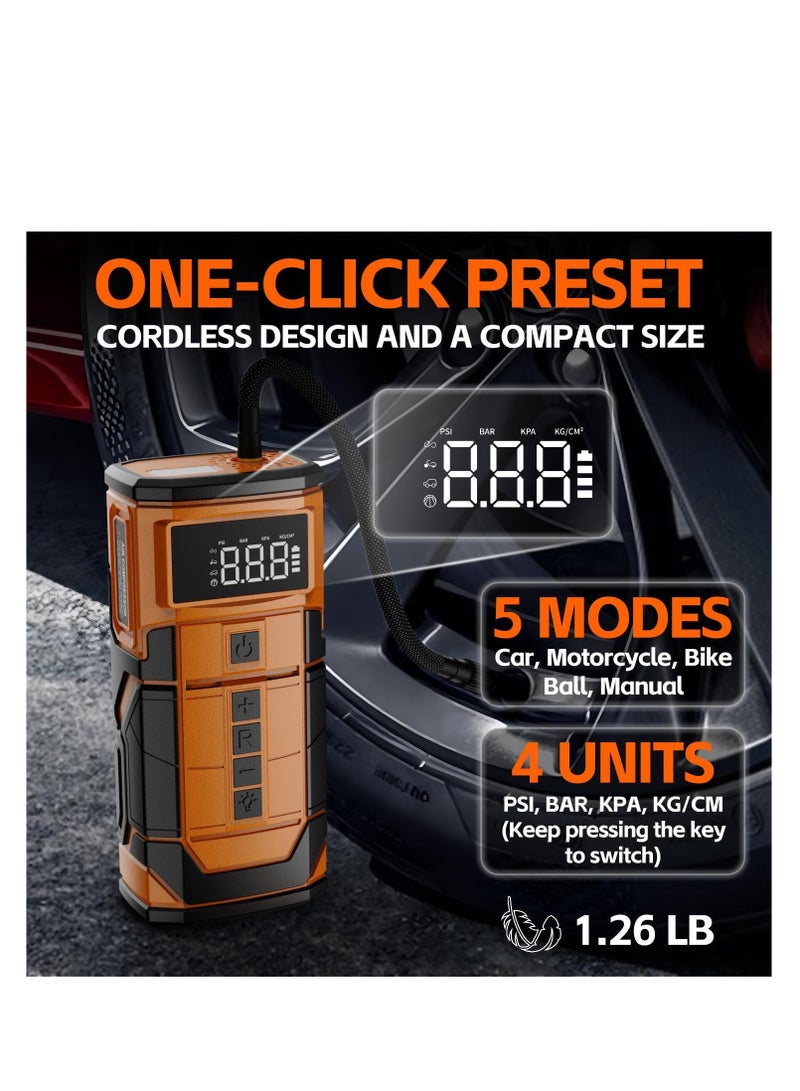 بلو فاير منفاخ إطارات محمول بضغط 150PSI مع بطارية 8000mAh وشاشة رقمية، مضخة هواء كهربائية لاسلكية سريعة قابلة للشحن مع باور بنك USB وضوء LED، وضع نفخ ذكي للسيارة والدراجة النارية والدراجة والكرة – تصميم مدمج للسفر - Image 3