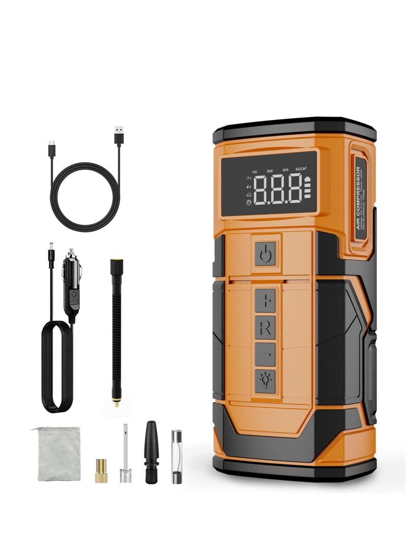 بلو فاير منفاخ إطارات محمول بضغط 150PSI مع بطارية 8000mAh وشاشة رقمية، مضخة هواء كهربائية لاسلكية سريعة قابلة للشحن مع باور بنك USB وضوء LED، وضع نفخ ذكي للسيارة والدراجة النارية والدراجة والكرة – تصميم مدمج للسفر - Image 1