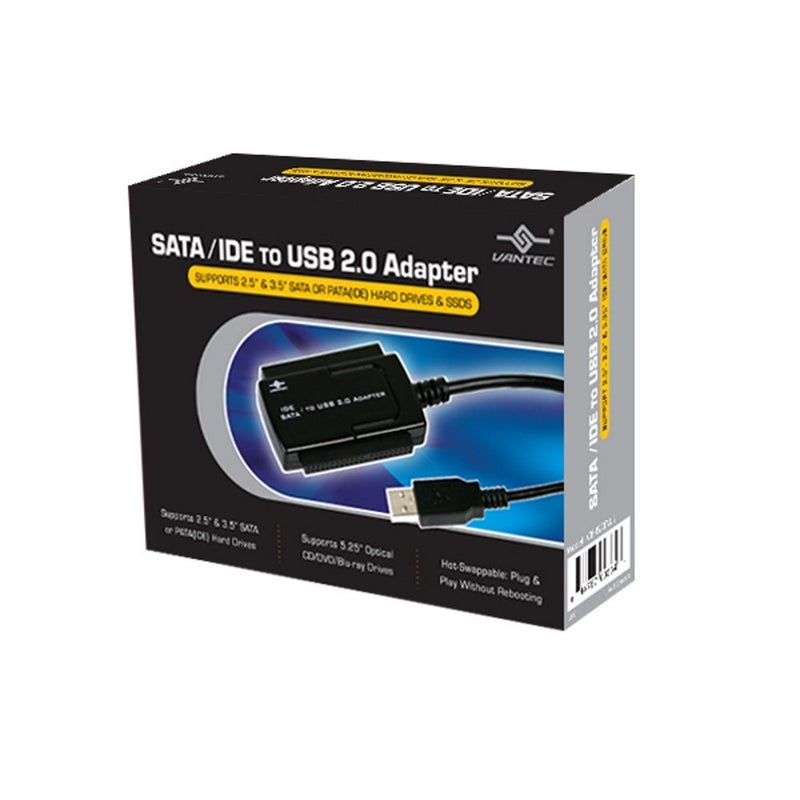 Vantec CB-ISATAU2 SATA/IDE to USB 2.0 Adapter Supports 2.5-Inch, 3.5-Inch, 5.25-Inch Hard Disk Drives (Black) - Image 1