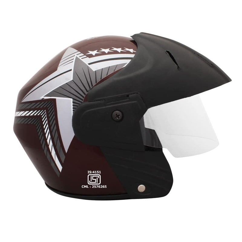 Sage Square خوذة ديلتس باور (معتمدة من ISI) مفتوحة الوجه (صغيرة - S، مارون لامع مع ملصق فضي) - Image 3