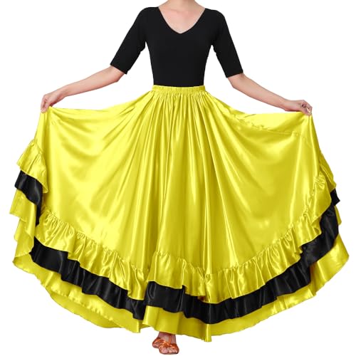 Backgarden Women Black Red Layers Satin Long Skirt for Spanish Flamenco Belly Dance Mexico Ballet Folklorico Performance - Image 5