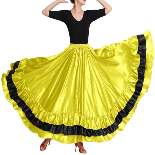 Backgarden Women Black Red Layers Satin Long Skirt for Spanish Flamenco Belly Dance Mexico Ballet Folklorico Performance - Image 2