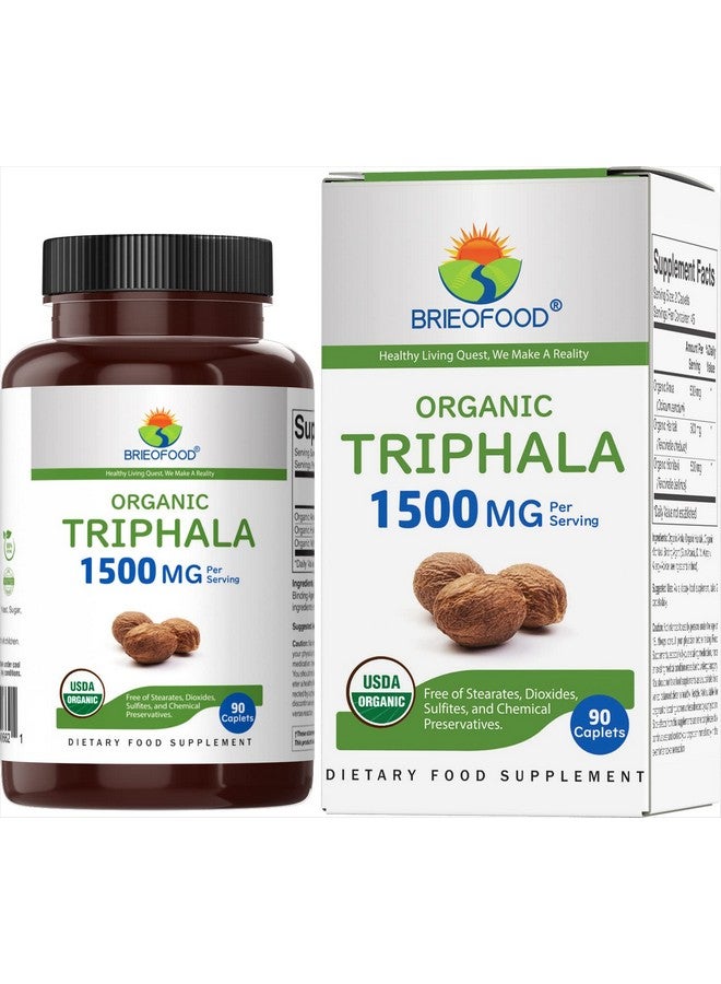 Brieofood Organic Triphala 1500mg, 45 Servings, Vegetarian, Gluten Free, 90 Vegetarian Tablets - Image 1
