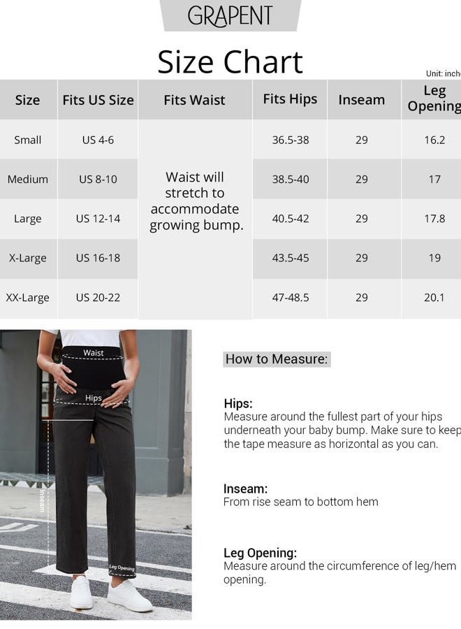 GRAPENT Maternity Jeans for Women Over Belly Comfy Pull On Straight Leg Casual Stretchy Denim Mom Jeans Pregnancy Pants, Washed Black, S - Image 5