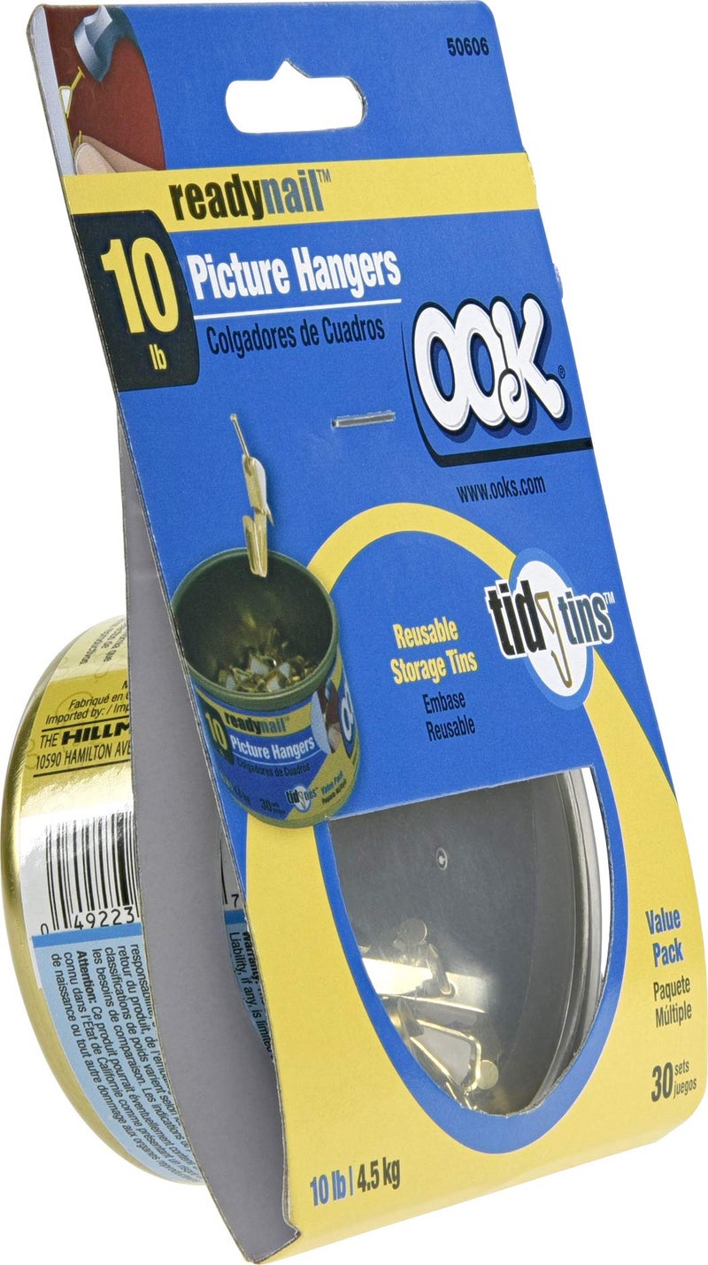 OOK 50606 ReadyNail Picture Hangers, Reusable Art Hooks, Brass, 10lbs (30 Set) - Image 4