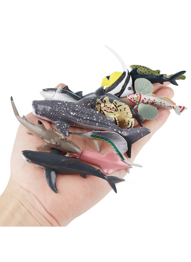 Generic - Simulation Marine Life Model Deep Sea Fish Group Toy Suit Megalodon Black-tip Shark Squid Whale Shark Swordfish-Colour:Zz12 Mini Dinosaur Set 2a+2b - Image 1