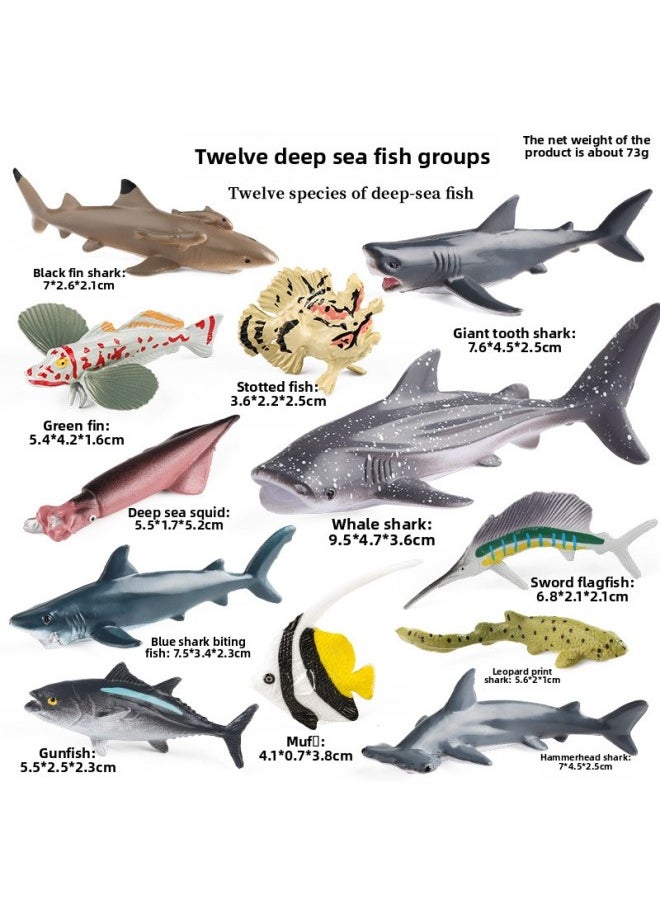 Generic - Simulation Marine Life Model Deep Sea Fish Group Toy Suit Megalodon Black-tip Shark Squid Whale Shark Swordfish-Colour:Zz12 Mini Dinosaur Set 2a+2b - Image 1