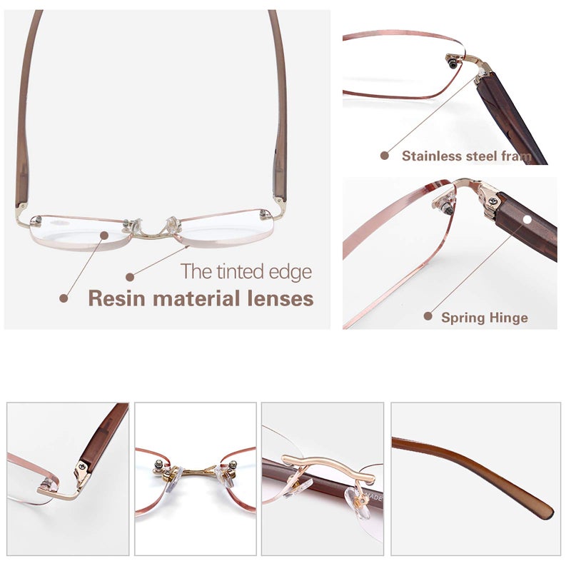 Feivsn 3-Pack Rimless Reading Glasses For Women  Lightweight Spring Hinge Readers  Classic Elegant Artistic Eyeglasses Uv 400 (Brown 2.0 Etc) - Image 3