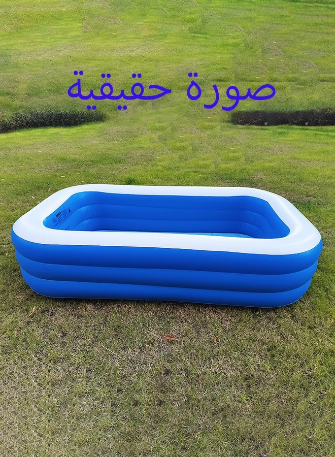 مسبح عائلي قابل للنفخ 210×130×50 سم مصنوع من PVC السميك للأطفال والعائلة للاستخدام الخارجي والحديقة وألعاب الماء الصيفية باللون الأزرق - Image 4