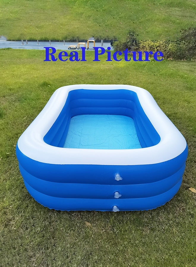 مسبح عائلي قابل للنفخ 210×130×50 سم مصنوع من PVC السميك للأطفال والعائلة للاستخدام الخارجي والحديقة وألعاب الماء الصيفية باللون الأزرق - Image 5
