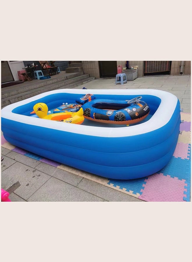 مسبح عائلي قابل للنفخ 210×130×50 سم مصنوع من PVC السميك للأطفال والعائلة للاستخدام الخارجي والحديقة وألعاب الماء الصيفية باللون الأزرق - Image 2