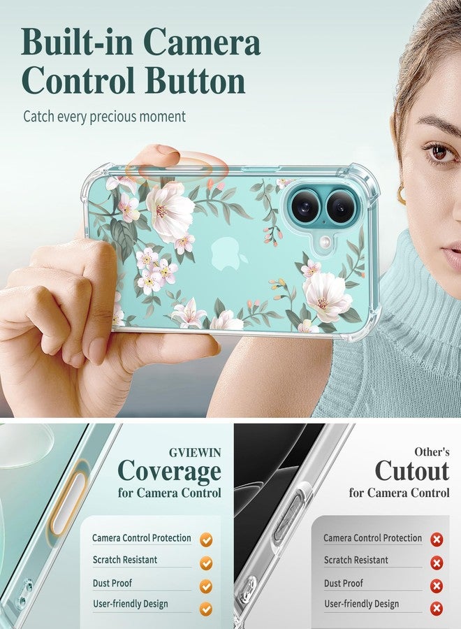 GVIEWIN Compatible with iPhone 16 Case 6.1" 2024, with Screen Protector & Camera Lens Protector, Shockproof Drop Protection Anti-scratch Bumper Clear Floral Cover for Women, Magnolia/White - Image 5