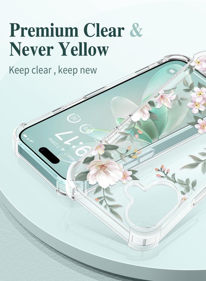 GVIEWIN Compatible with iPhone 16 Case 6.1" 2024, with Screen Protector & Camera Lens Protector, Shockproof Drop Protection Anti-scratch Bumper Clear Floral Cover for Women, Magnolia/White - Image 3