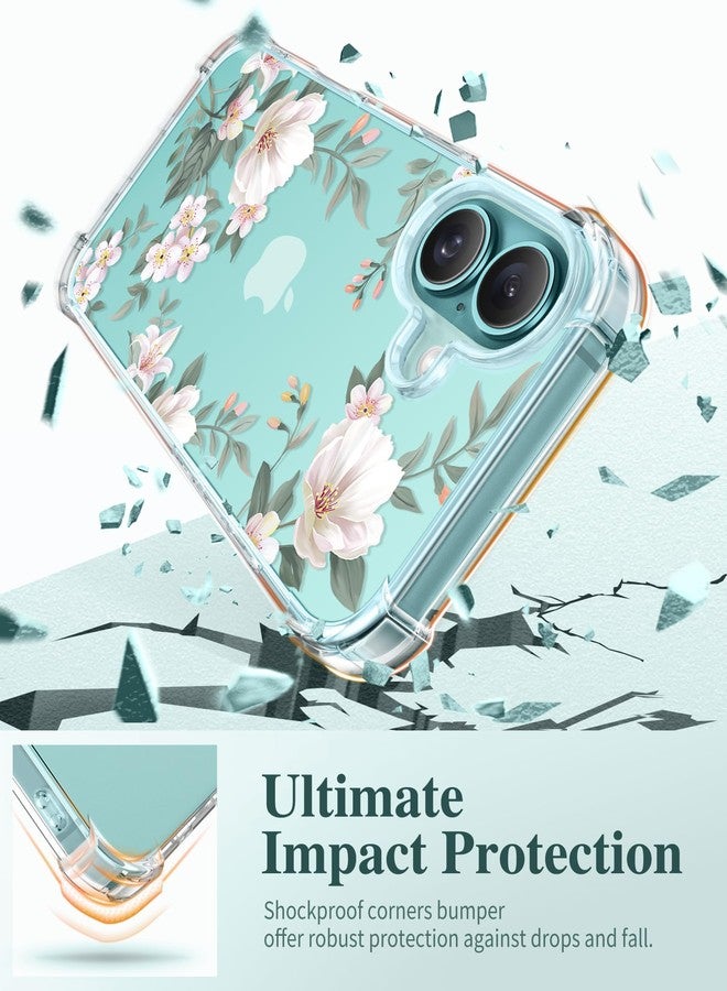 GVIEWIN Compatible with iPhone 16 Case 6.1" 2024, with Screen Protector & Camera Lens Protector, Shockproof Drop Protection Anti-scratch Bumper Clear Floral Cover for Women, Magnolia/White - Image 4