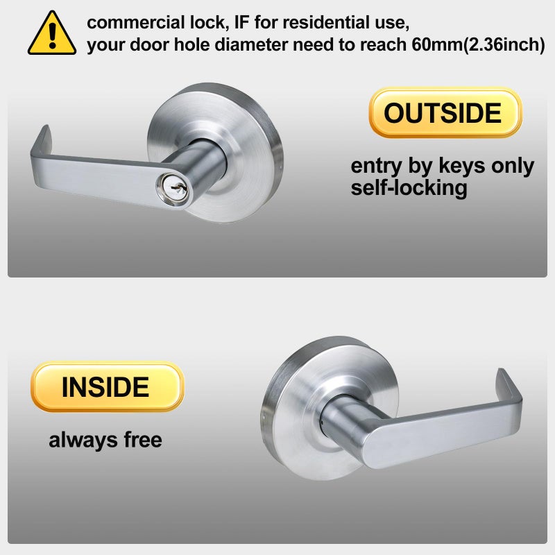 HISAFE Storeroom Door Handle Heavy Duty Grade 2 Commercial Door Locks, Non-Handed, UL 3 Hour Fire Rated, ADA Compliant, Satin Chrome Finish 26D, 2-3/4''Backset, X-XG-ST-70 - Image 3