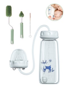 Lemon Hands-Free Baby Bottle, Anti-Colic Self Feeding Baby Bottle(240ml), 3 in 1 Baby Bottle Cleaner Brush Set, Detachable & Hangable (Green)  - Image 1