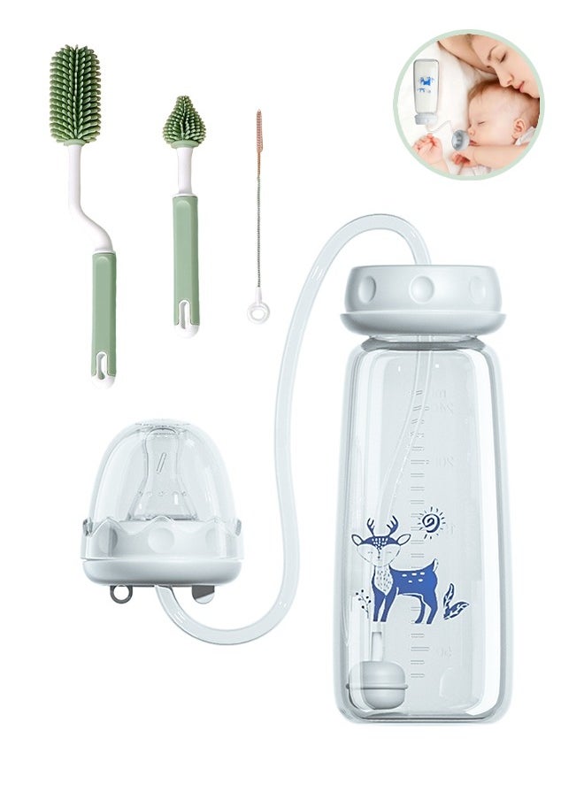 Lemon Hands-Free Baby Bottle, Anti-Colic Self Feeding Baby Bottle(240ml), 3 in 1 Baby Bottle Cleaner Brush Set, Detachable & Hangable (Green)  - Image 1