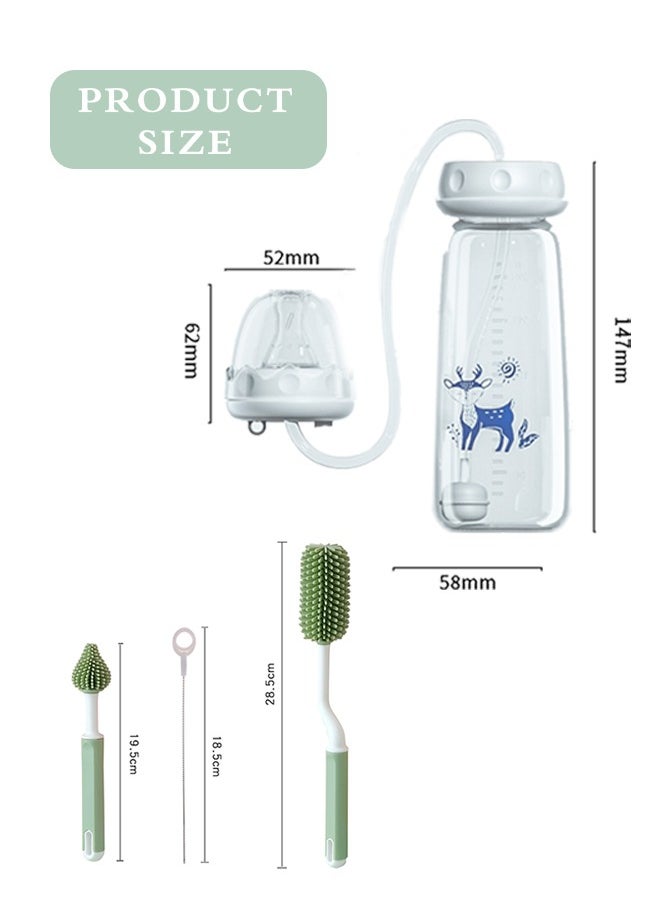 Lemon Hands-Free Baby Bottle, Anti-Colic Self Feeding Baby Bottle(240ml), 3 in 1 Baby Bottle Cleaner Brush Set, Detachable & Hangable (Green)  - Image 2