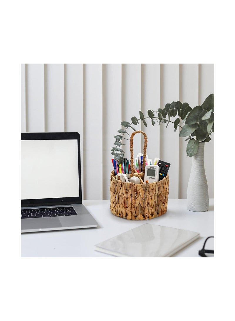 Water Hyacinth Woven Utensil Caddy with Handle, Silverware Caddy Flatware Caddy Kitchen Organizer, Hand Woven Wicker Flatware Cutlery Caddy for Kitchen Dining Table Picnic (2 PCS) - Image 3