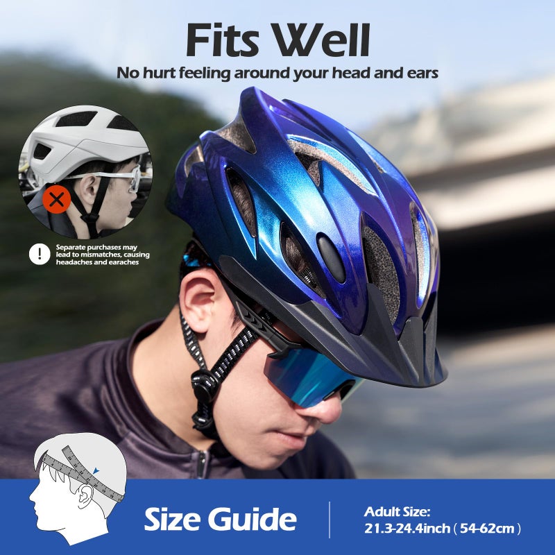 Odoland Bike Helmet with Cycling Sunglasses, Adjustable Size Adult Cycling Helmets for Men Women Road Bike Mountain Ebike, Aurora Blue - Image 3