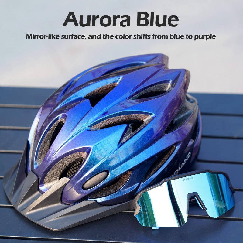 Odoland Bike Helmet with Cycling Sunglasses, Adjustable Size Adult Cycling Helmets for Men Women Road Bike Mountain Ebike, Aurora Blue - Image 4